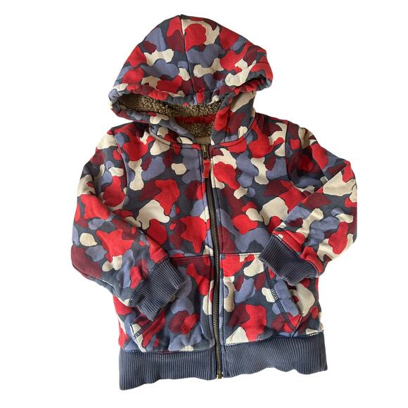 Mini Boden Blue Red Hoodies Shaggy Zip Sweatshirt size 3-4 - Picture 1 of 5